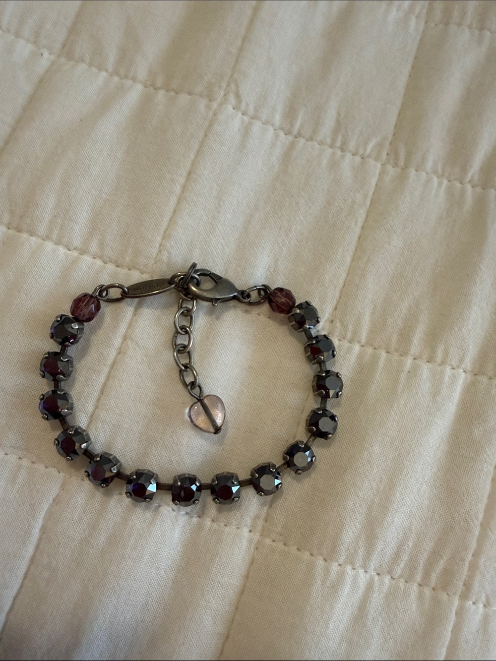 Sabika Deep Garnet Faceted Bead Bracelet with Heart Charm
